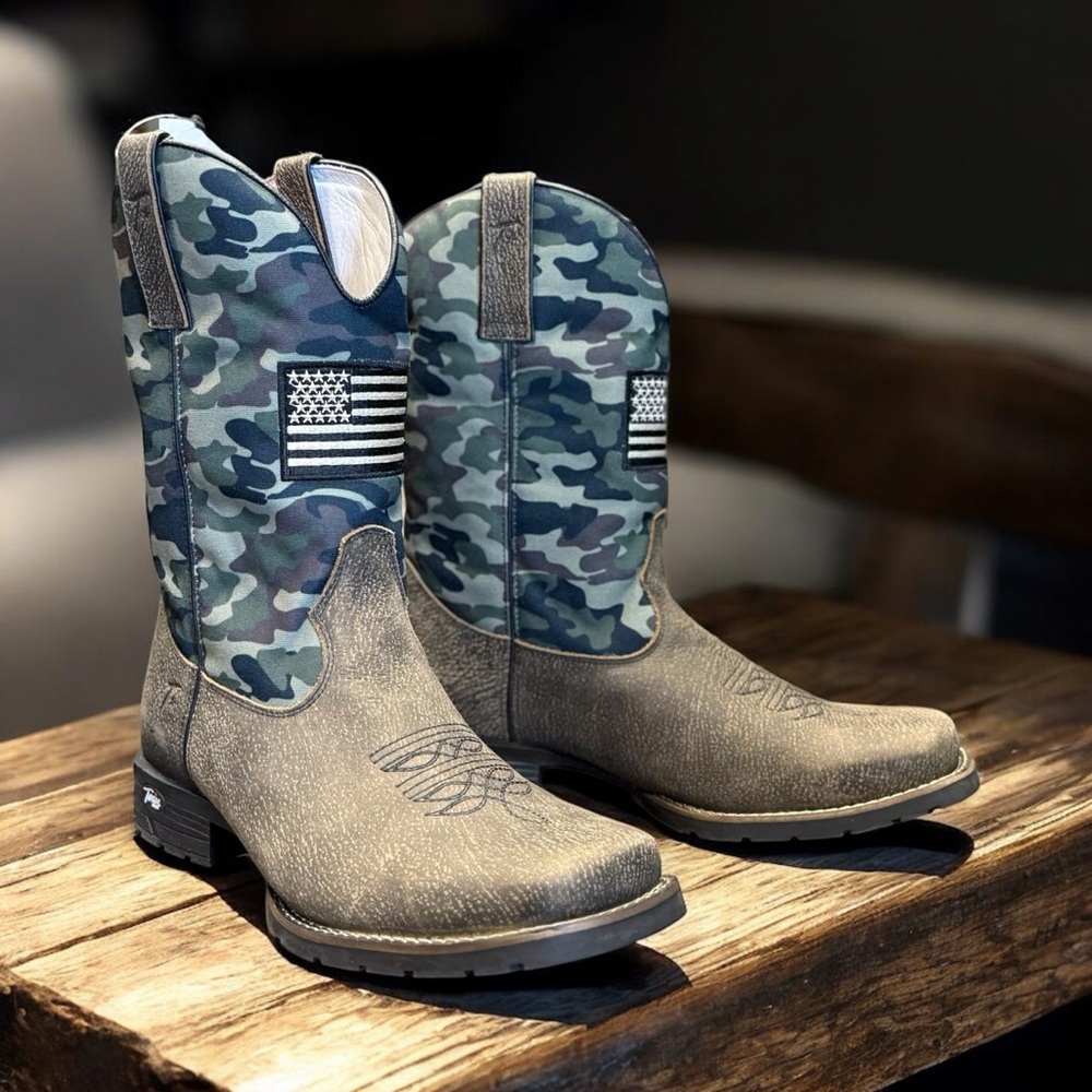 KUT Cowboy Work Boots Men's Western Patriot Flag Leather Square Toe Rancher 8
